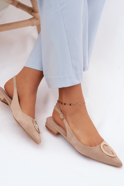 Sandalias de mujer con tacones anchos con adornos beige Sparkle