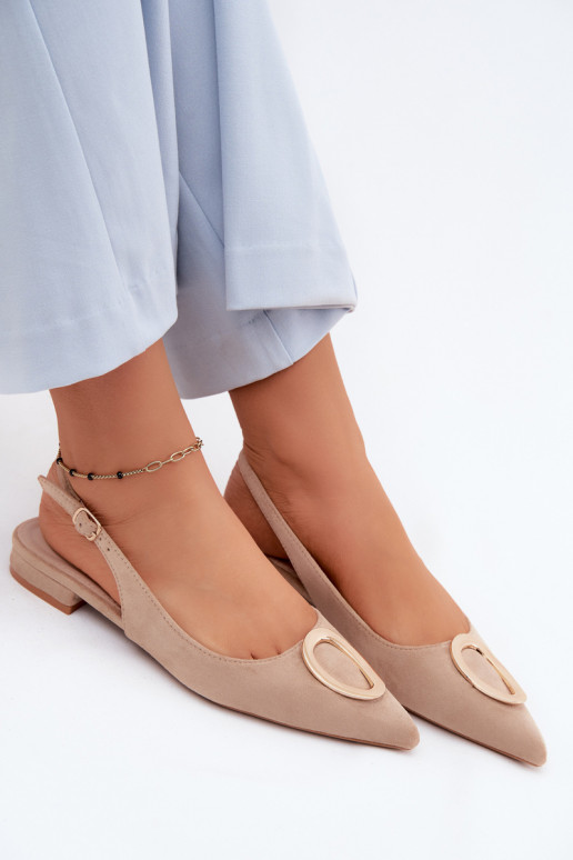 Sandalias de mujer con tacones anchos con adornos beige Sparkle