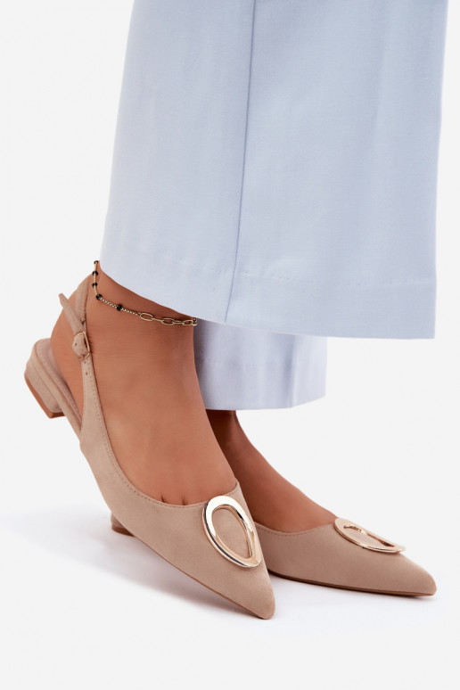 Sandalias de mujer con tacones anchos con adornos beige Sparkle