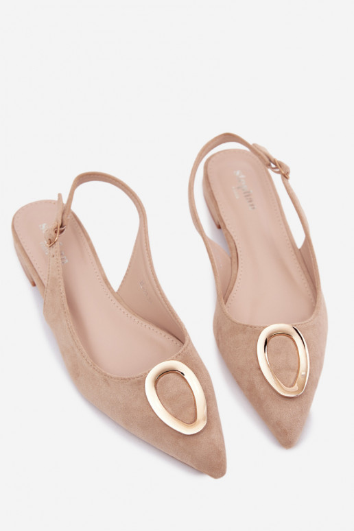 Sandalias de mujer con tacones anchos con adornos beige Sparkle