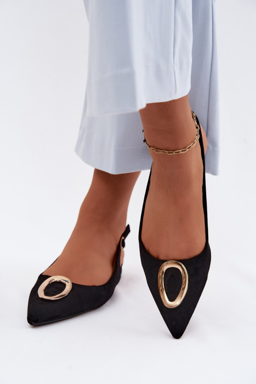 Sandalias de mujer con tacones anchos con adornos de color negro Sparkle