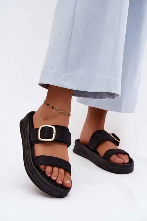 Zapatillas de mujer con plataforma y tiras con hebillas de color negro de Ameliette