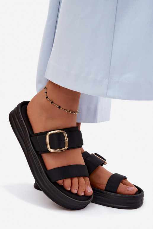 Zapatillas de mujer con plataforma y tiras con hebillas de color negro de Ameliette