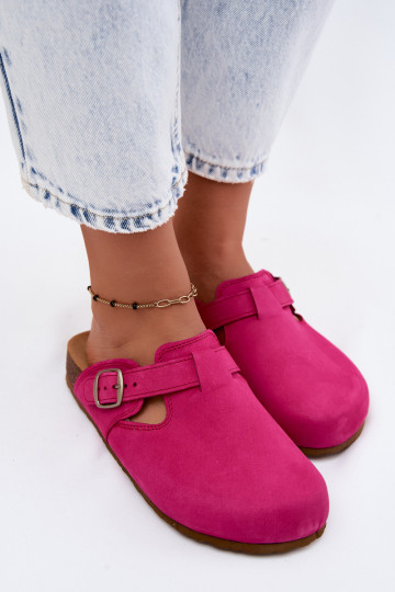 Zapatillas Mule de cuero con hebillas en color rosa de Zazoo