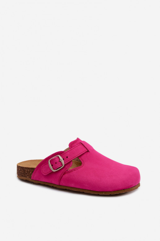 Zapatillas Mule de cuero con hebillas en color rosa de Zazoo