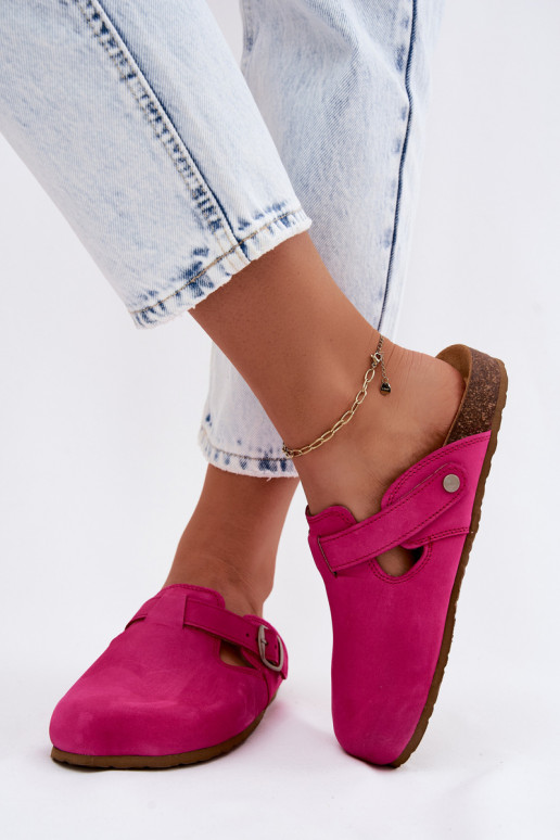 Zapatillas Mule de cuero con hebillas en color rosa de Zazoo
