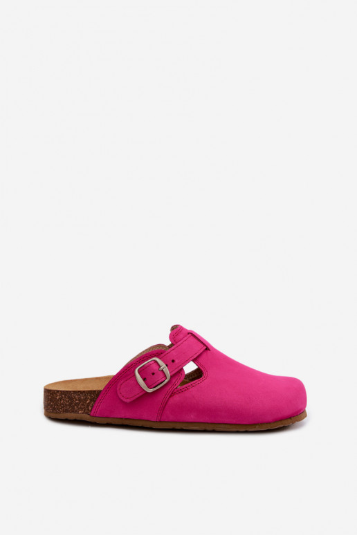 Zapatillas Mule de cuero con hebillas en color rosa de Zazoo
