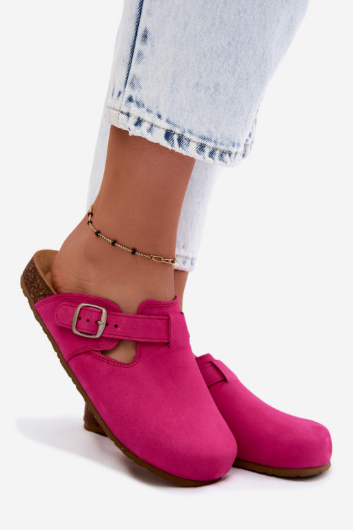 Zapatillas Mule de cuero con hebillas en color rosa de Zazoo