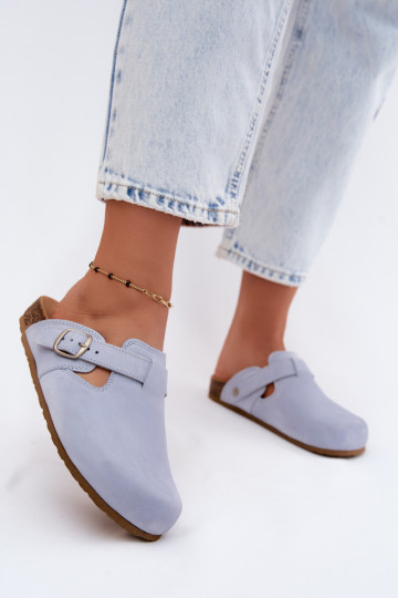 Zapatillas Mule de cuero con hebillas en color azul claro de Zazoo 2