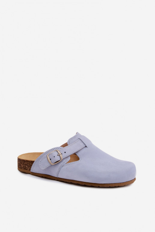 Zapatillas Mule de cuero con hebillas en color azul claro de Zazoo