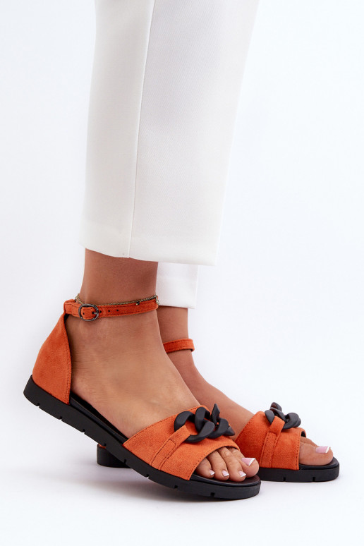 Sandalias planas para mujer. con cadenas Vinceza 17320 color naranja