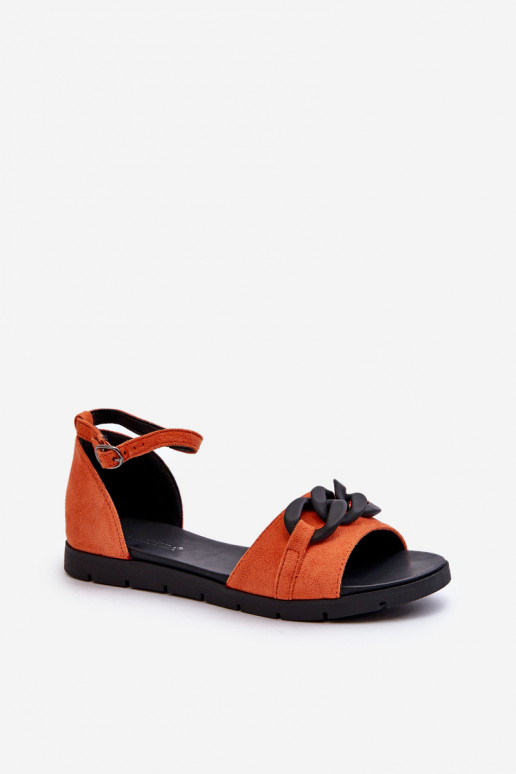 Sandalias planas para mujer. con cadenas Vinceza 17320 color naranja