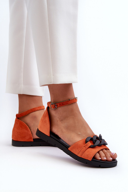 Sandalias planas para mujer con cadenas en color naranja Vinceza 17320