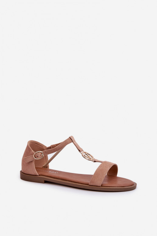 Sandalias planas para mujer. con detalles dorados Vinceza 17321 beige