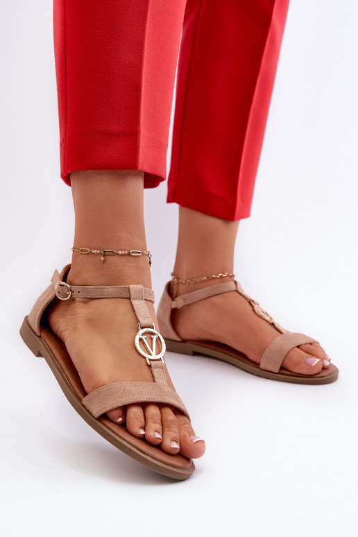 Sandalias planas para mujer. con detalles dorados Vinceza 17321 beige