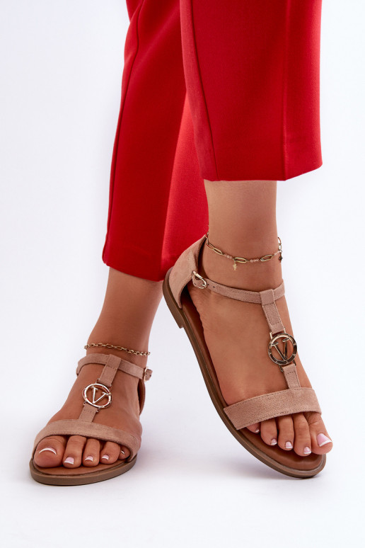 Sandalias planas para mujer. con detalles dorados Vinceza 17321 beige