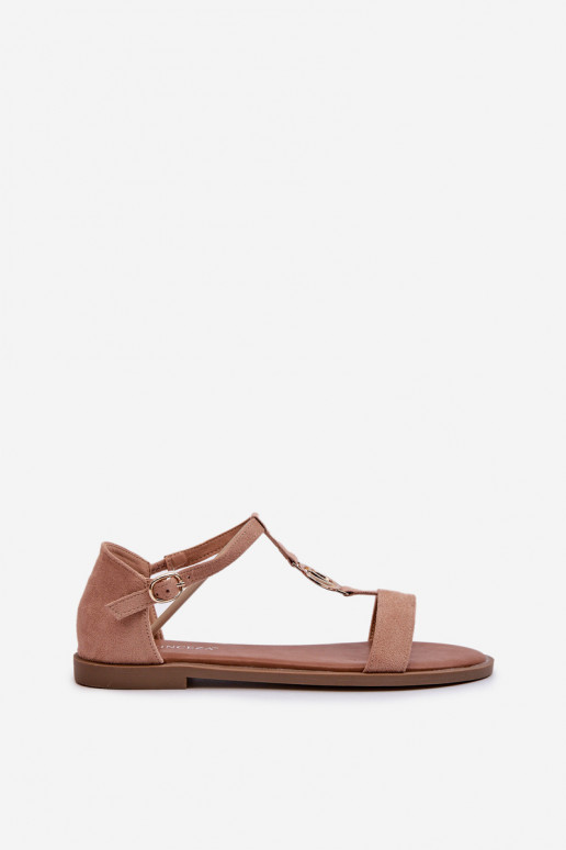 Sandalias planas para mujer. con detalles dorados Vinceza 17321 beige