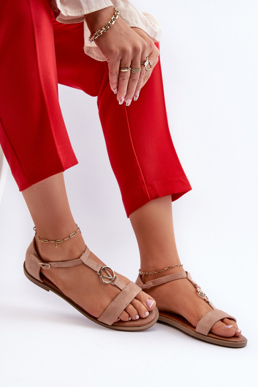 Sandalias planas para mujer. con detalles dorados Vinceza 17321 beige