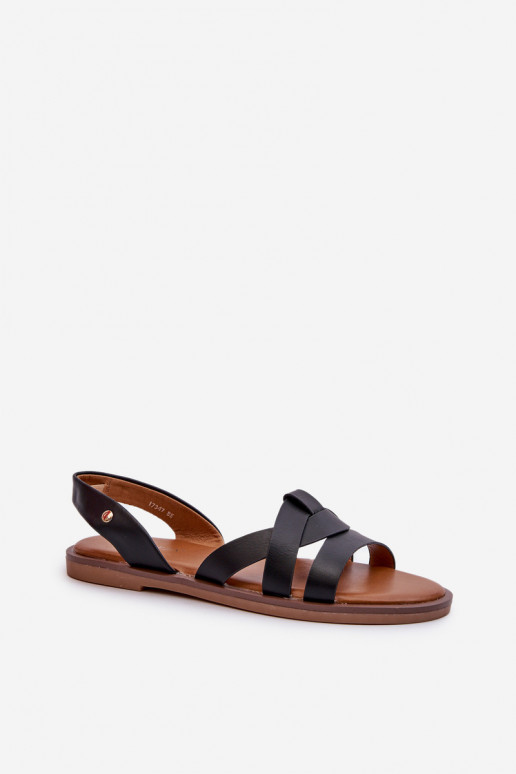 Sandalias planas para mujer de cuero sintético en color negro Vinceza 17347