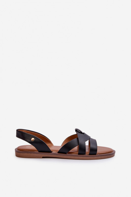 Sandalias planas para mujer. de cuero ecológico Vinceza 17347 de color negro