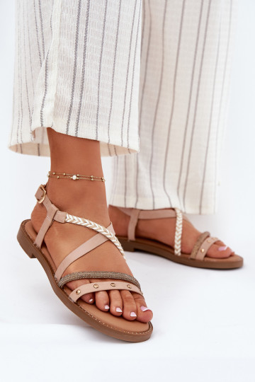 Sandalias planas con tiras en color marfil Vinceza 17379 2