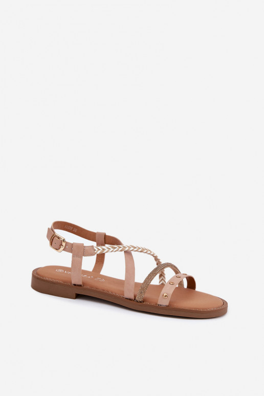 Sandalias planas con tiras en color marfil Vinceza 17379