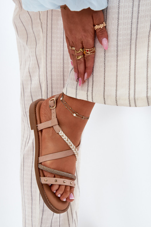 Sandalias planas con tiras en color marfil Vinceza 17379