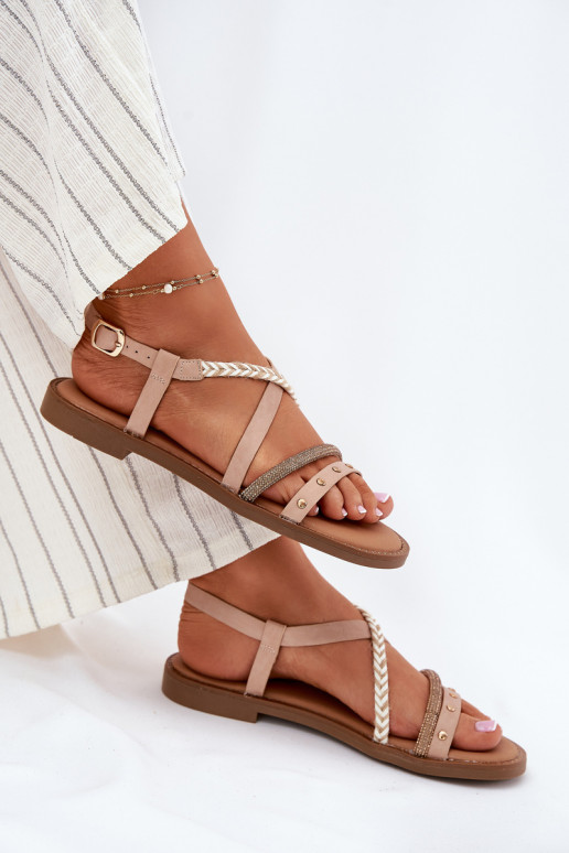 Sandalias planas con tiras en color marfil Vinceza 17379
