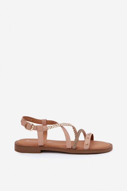 Sandalias planas con tiras en color marfil Vinceza 17379