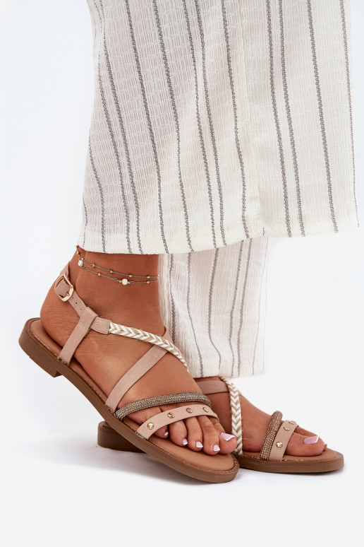 Sandalias planas con correas Vinceza 17379 color marfil