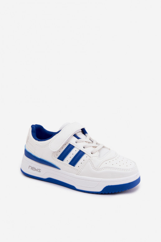 Zapatillas modelo zapatos. Infantil con sujetadores adhesivos Blanco-color azul Neressa