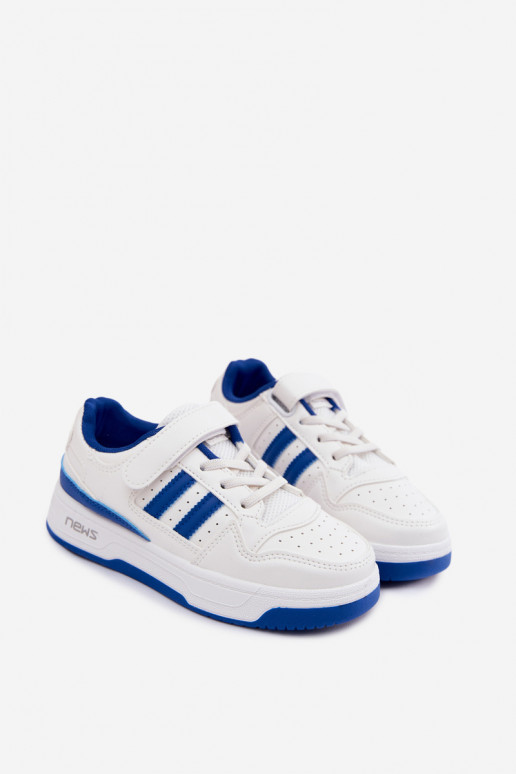 Zapatillas modelo zapatos. Infantil con sujetadores adhesivos Blanco-color azul Neressa