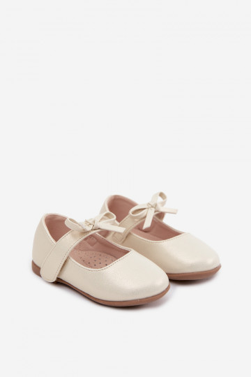 Bailarinas infantiles con cierres adhesivos y lazos color arena Drippy