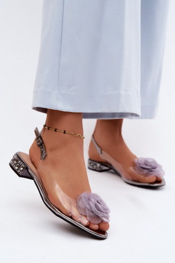 Sandalias transparentes para mujer con rosa D&A MR61-9003 color gris 2