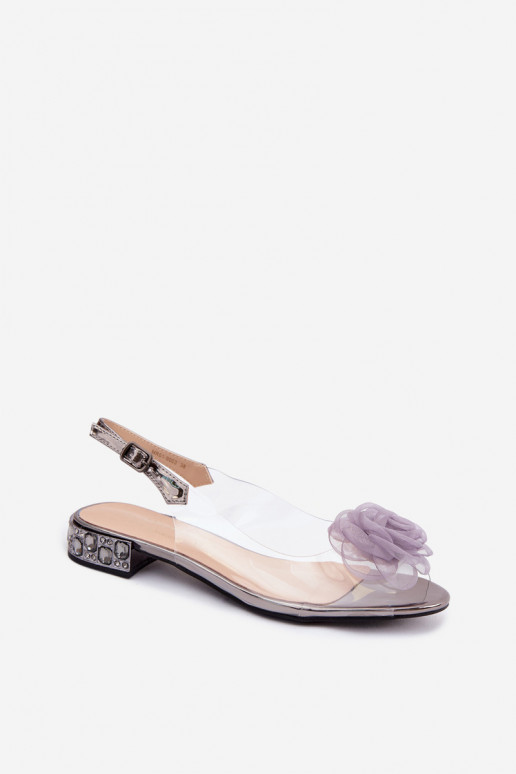 Sandalias transparentes para mujer con rosa D&A MR61-9003 color gris