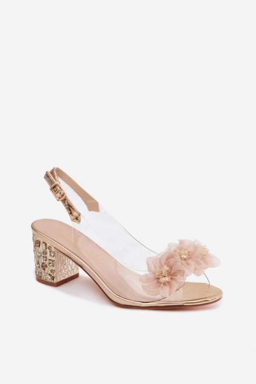 Ver a través de sandalias con tacones con ojos brillantes I con motivos floraleskami D&A MR61-9009 color dorado