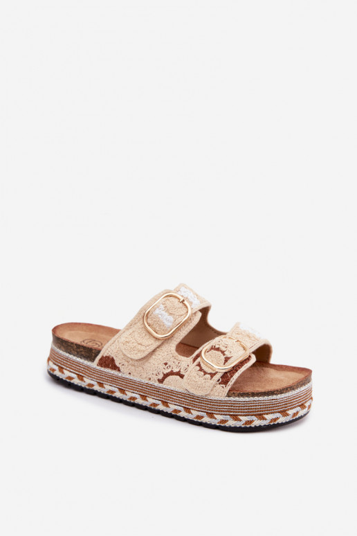 SzydełkoAe Zapatillas con una plataforma con hebillas beige Glimma