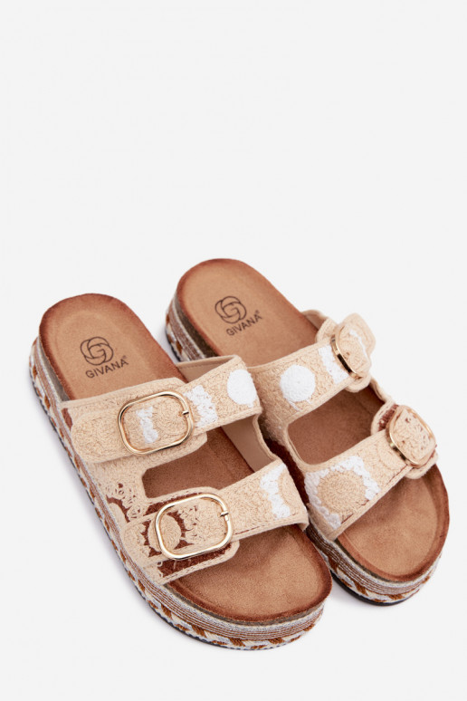 SzydełkoAe Zapatillas con una plataforma con hebillas beige Glimma