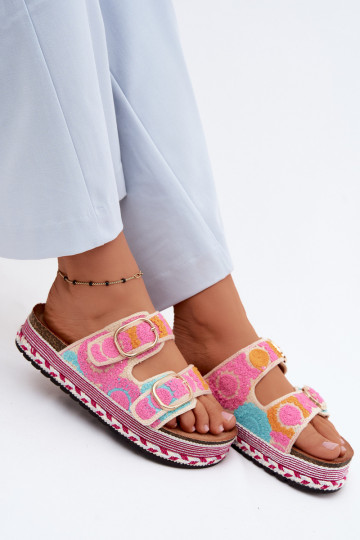 SzydełkoAe Zapatillas con una plataforma con hebillas color rosa Glimma