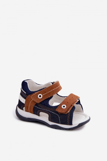 Piel Sandalias de ante para chicos Bartek 84408-66 los azules-color marrón