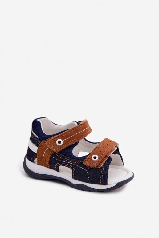 Piel Sandalias de ante para chicos Bartek 84408-66 los azules-color marrón