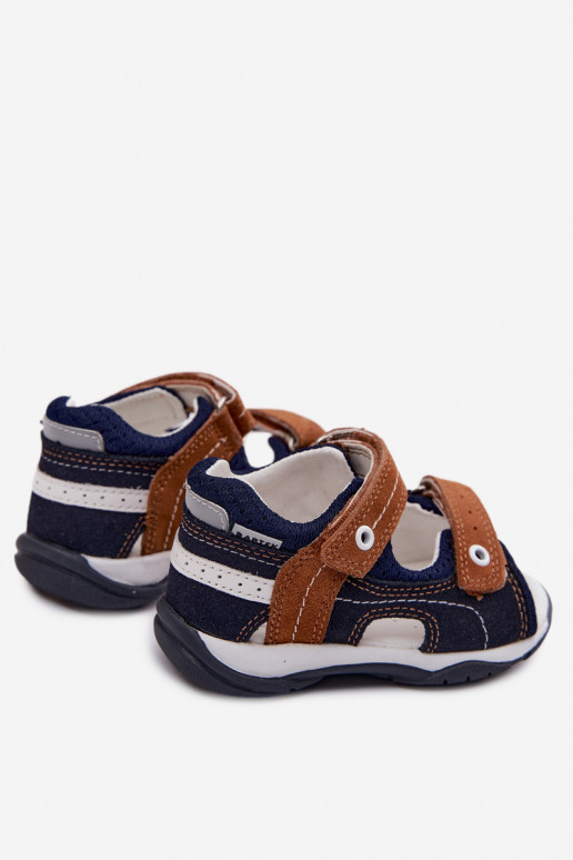 Piel Sandalias de ante para chicos Bartek 84408-66 los azules-color marrón