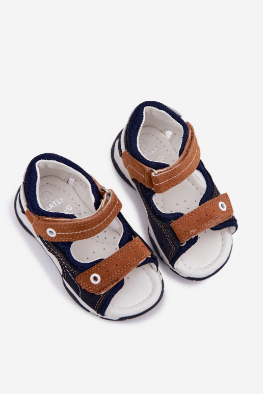 Piel Sandalias de ante para chicos Bartek 84408-66 los azules-color marrón