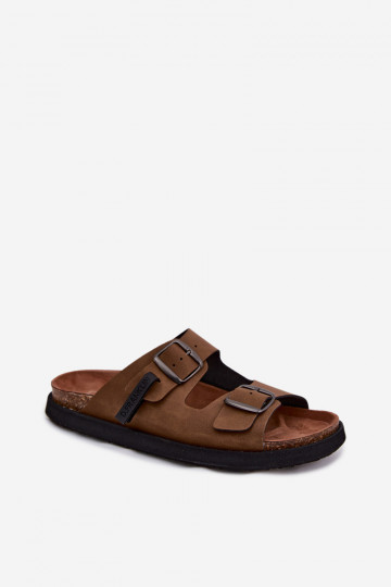 Zapatillas de cuero para los hombres con hebillas D.Franklin DFSH407017 color marrón