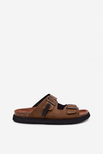 Zapatillas de cuero para hombre con hebillas D.Franklin DFSH407017 color marrón 2