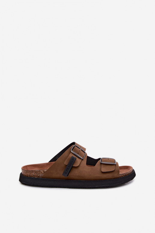 Zapatillas de cuero para hombre con hebillas D.Franklin DFSH407017 color marrón