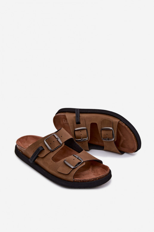 Zapatillas de cuero para los hombres con hebillas D.Franklin DFSH407017 color marrón