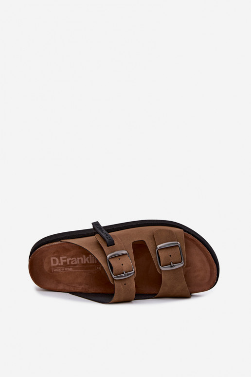 Zapatillas de cuero para los hombres con hebillas D.Franklin DFSH407017 color marrón