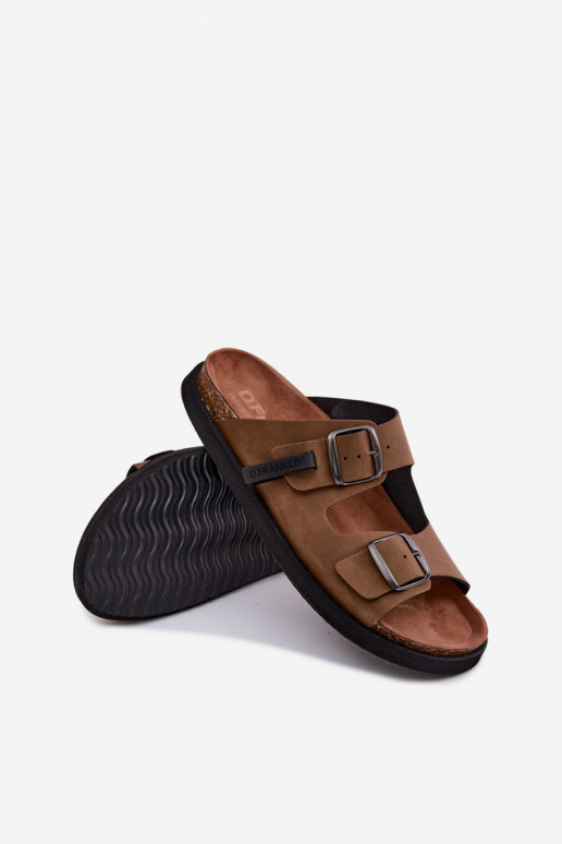 Zapatillas de cuero para hombre con hebillas D.Franklin DFSH407017 color marrón