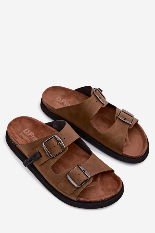 Zapatillas de cuero para hombre con hebillas D.Franklin DFSH407017 color marrón